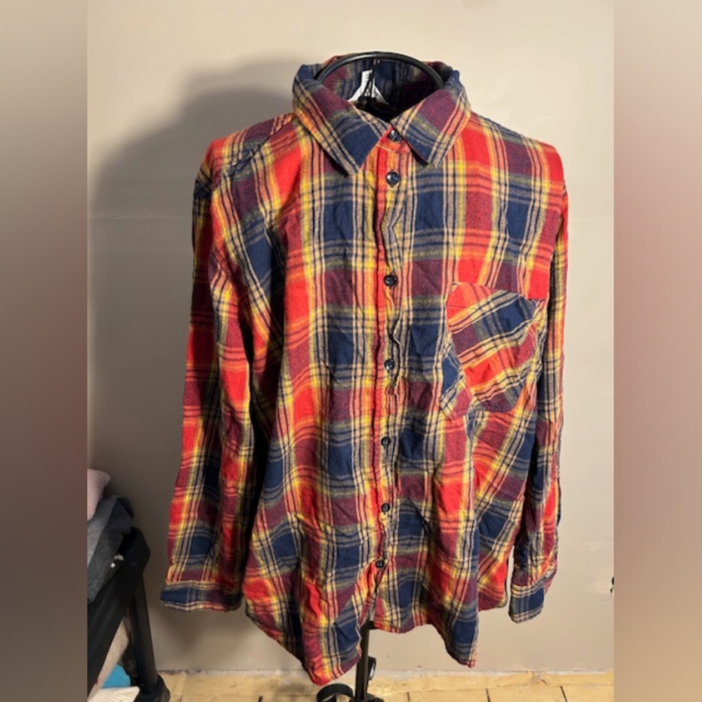 3x size three x womens shirt top plaid flannel blouse plus sized 3 x  button